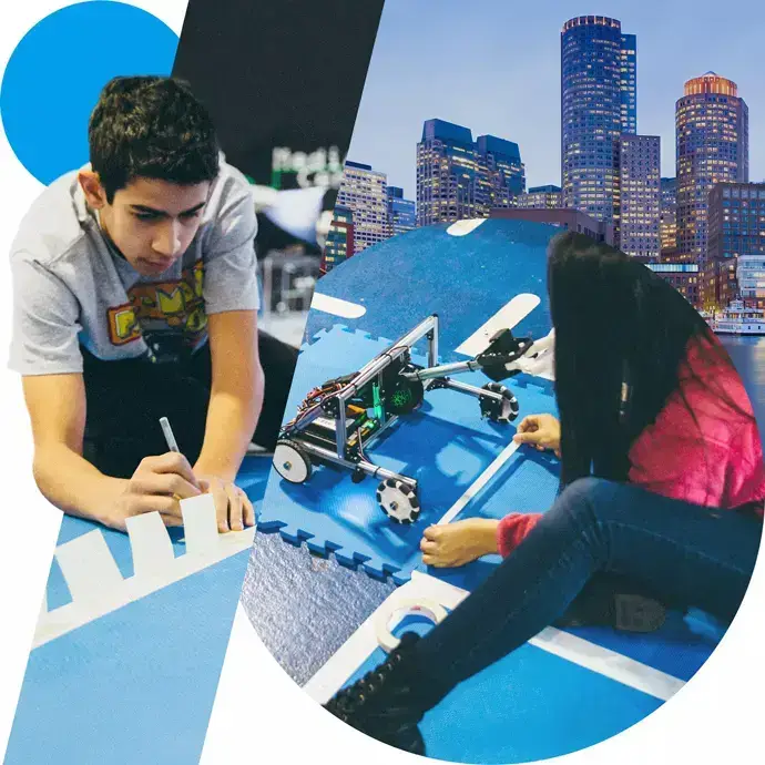 collage of students working on robots