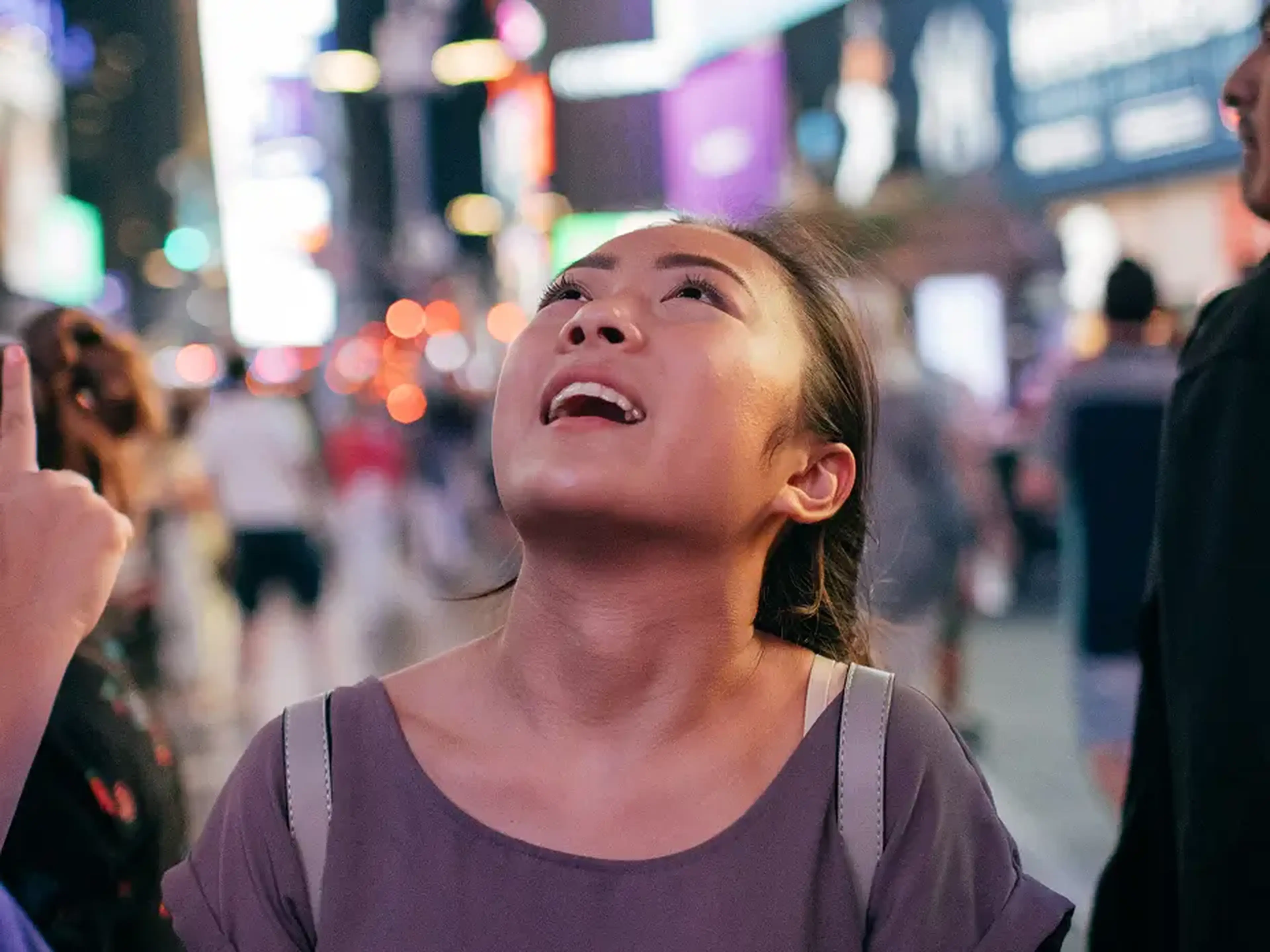 Student on tour in Times Square