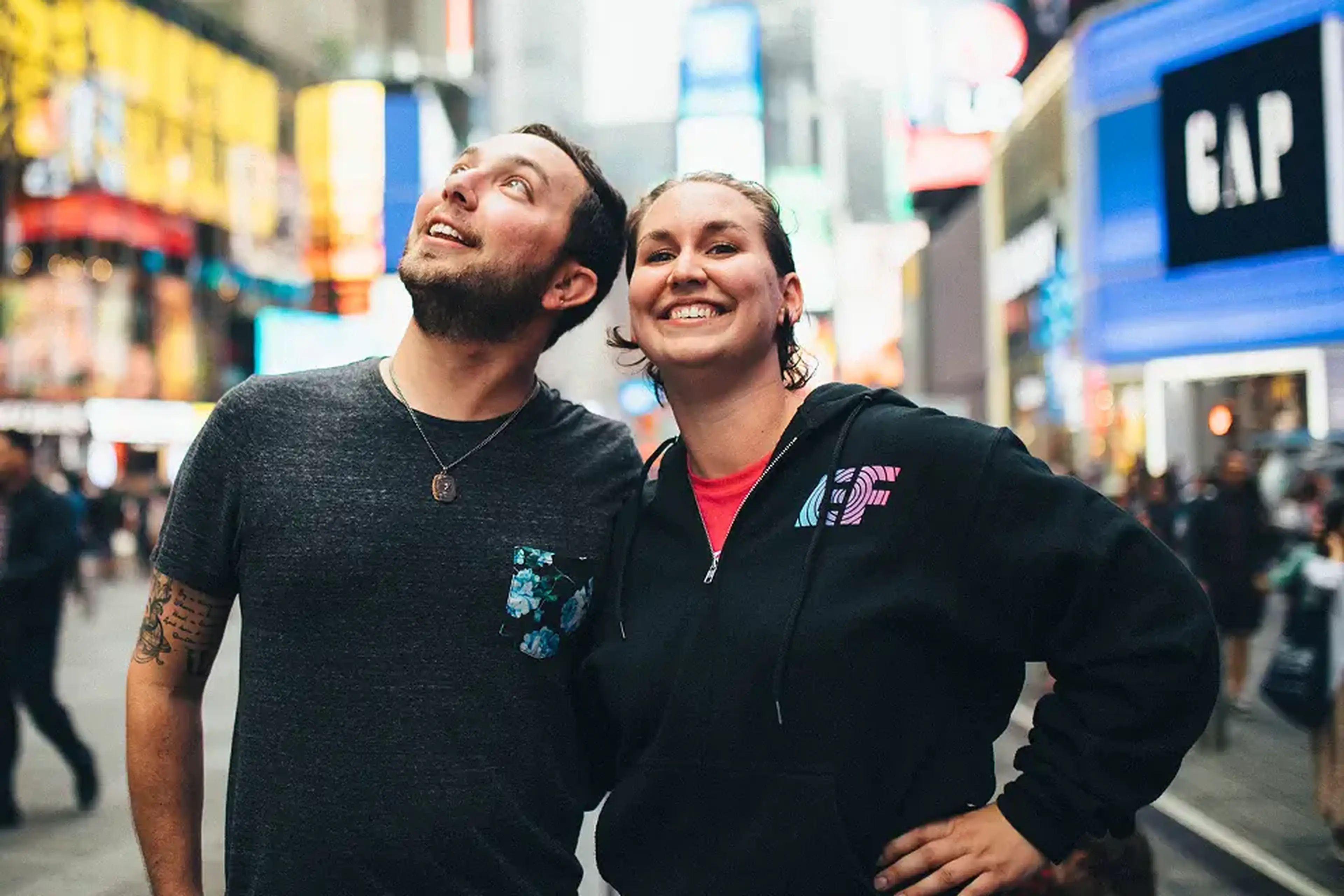 two teachers in times square new york city