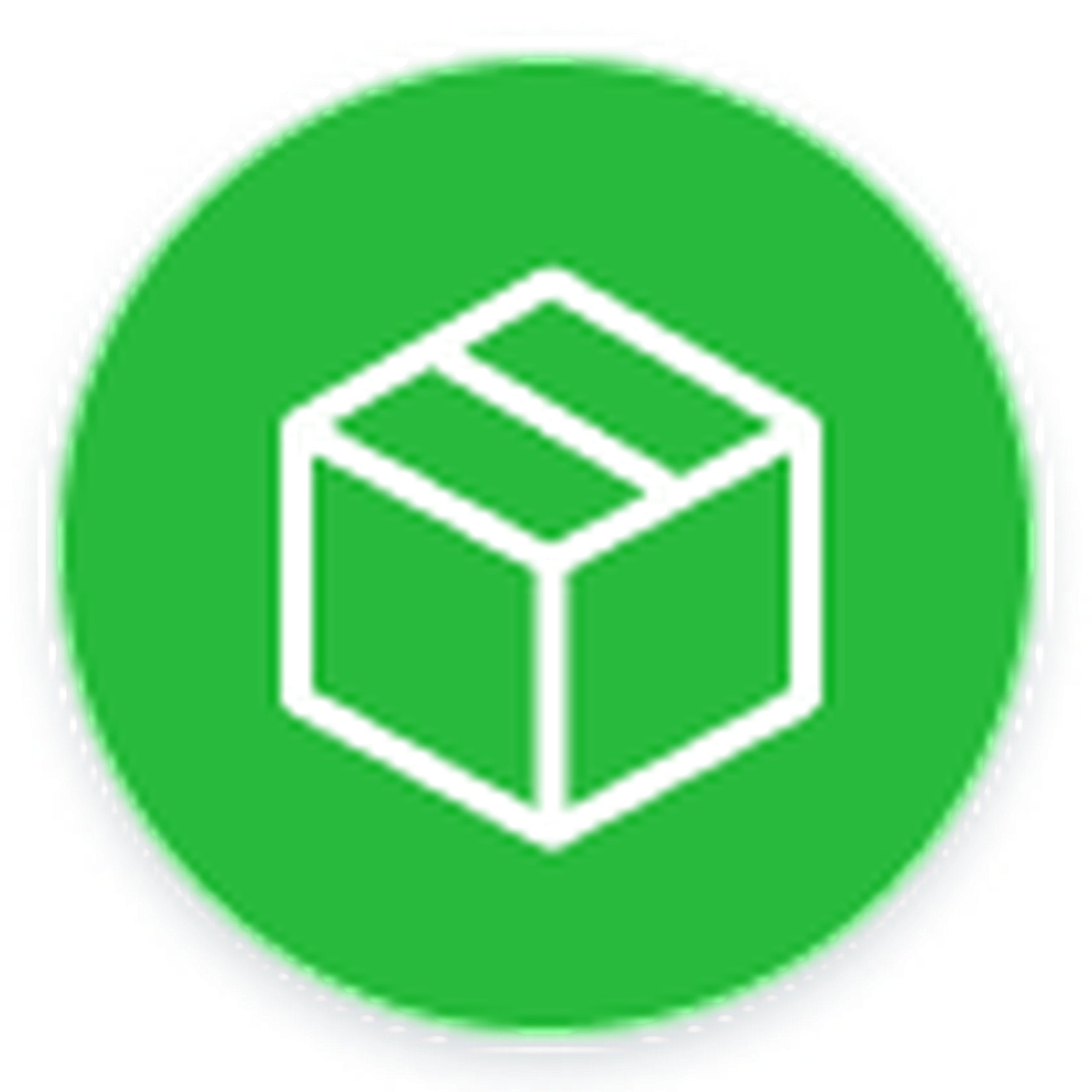 A green circular icon featuring a white line drawing of a cardboard box with a closed lid.