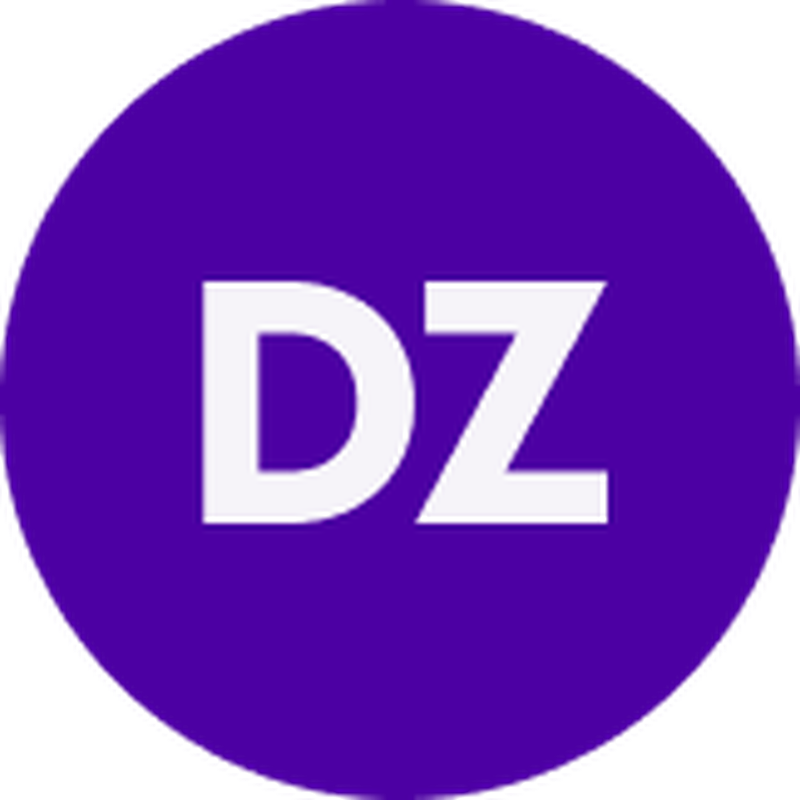 White "DZ" initials on a purple circular background.