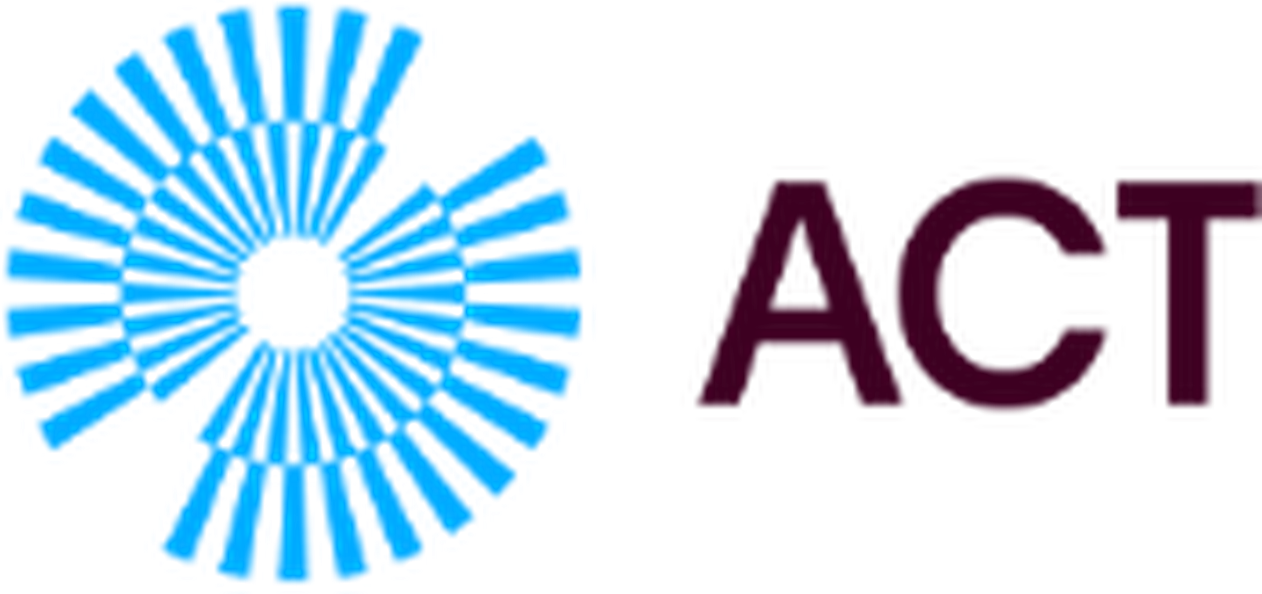 Blue circular design with radiating lines next to the word "ACT" in bold, dark red letters.