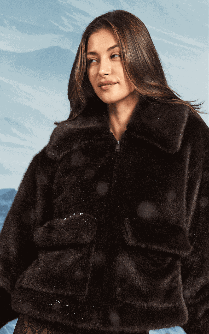 brown furry jacket