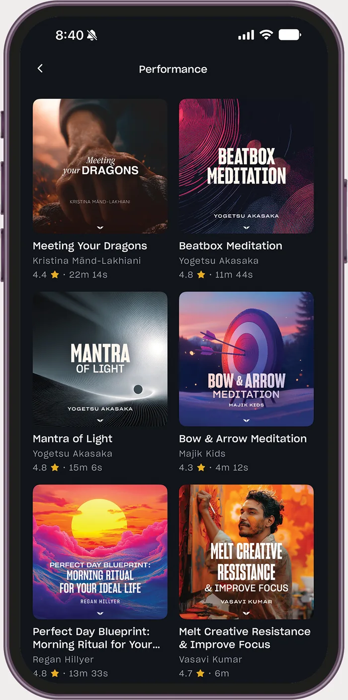 Sound engineering view in the Mindvalley app