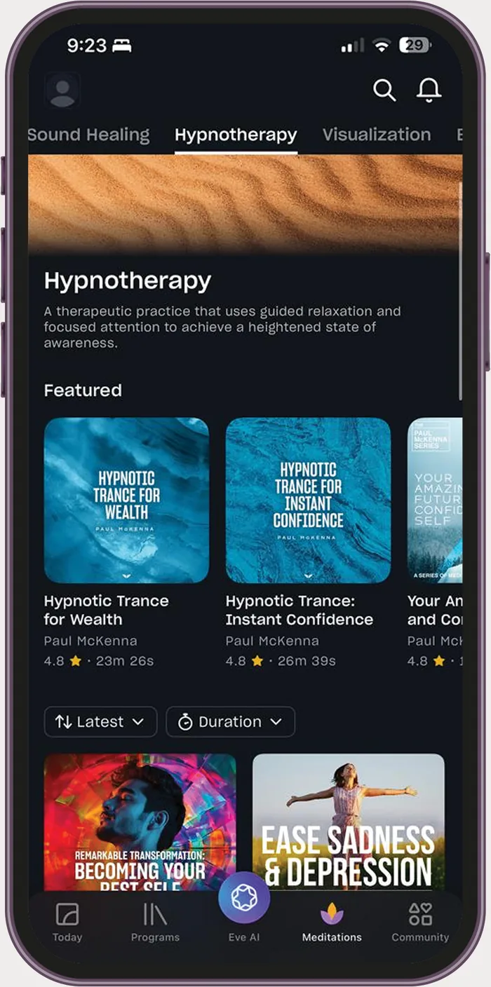 Hypnotherapy library in the app