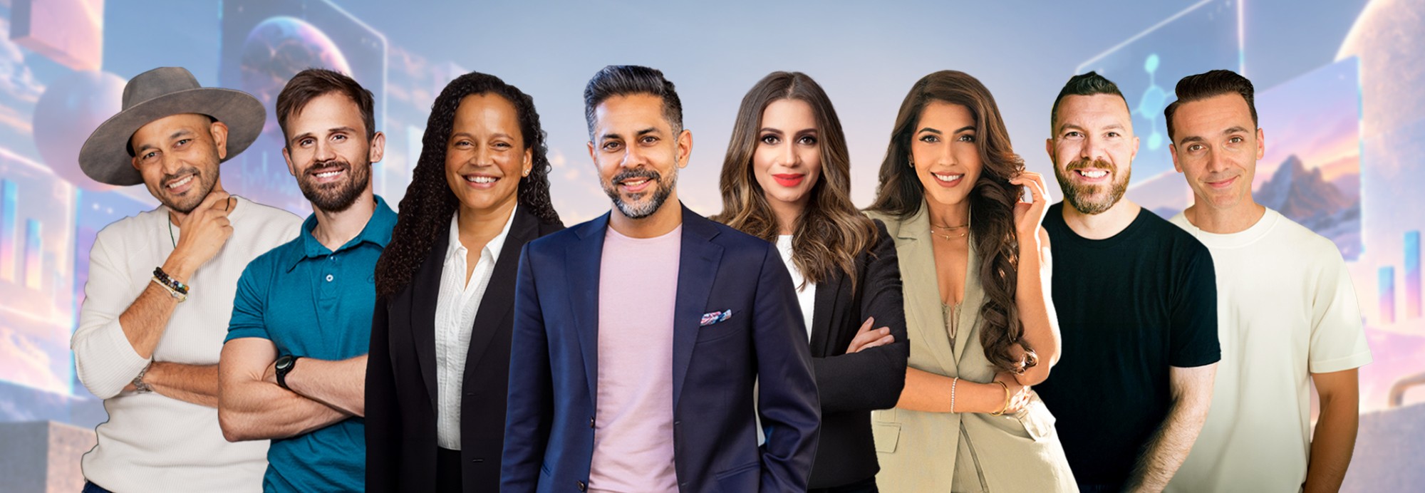 Sara Davison, Vykintas Glodenis, Noelle Russell, Vishen Lakhiani, Ajit Nawalkha, Marisha Lakhiani, Tyler Fisk and Joe Stolte