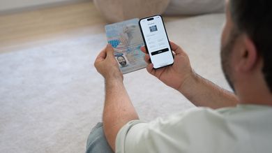 Passenger scanning ID to check-in online via smartphone