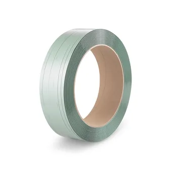 Coil of green polyester strapping band