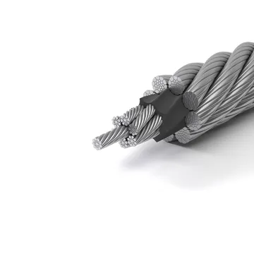 Cross section of steel wire rope with multiple strands and core