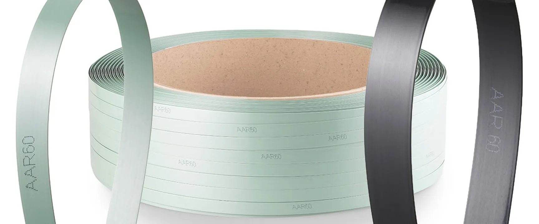 PET strapping with AAR embossing, green and black, on coil for secure load securing