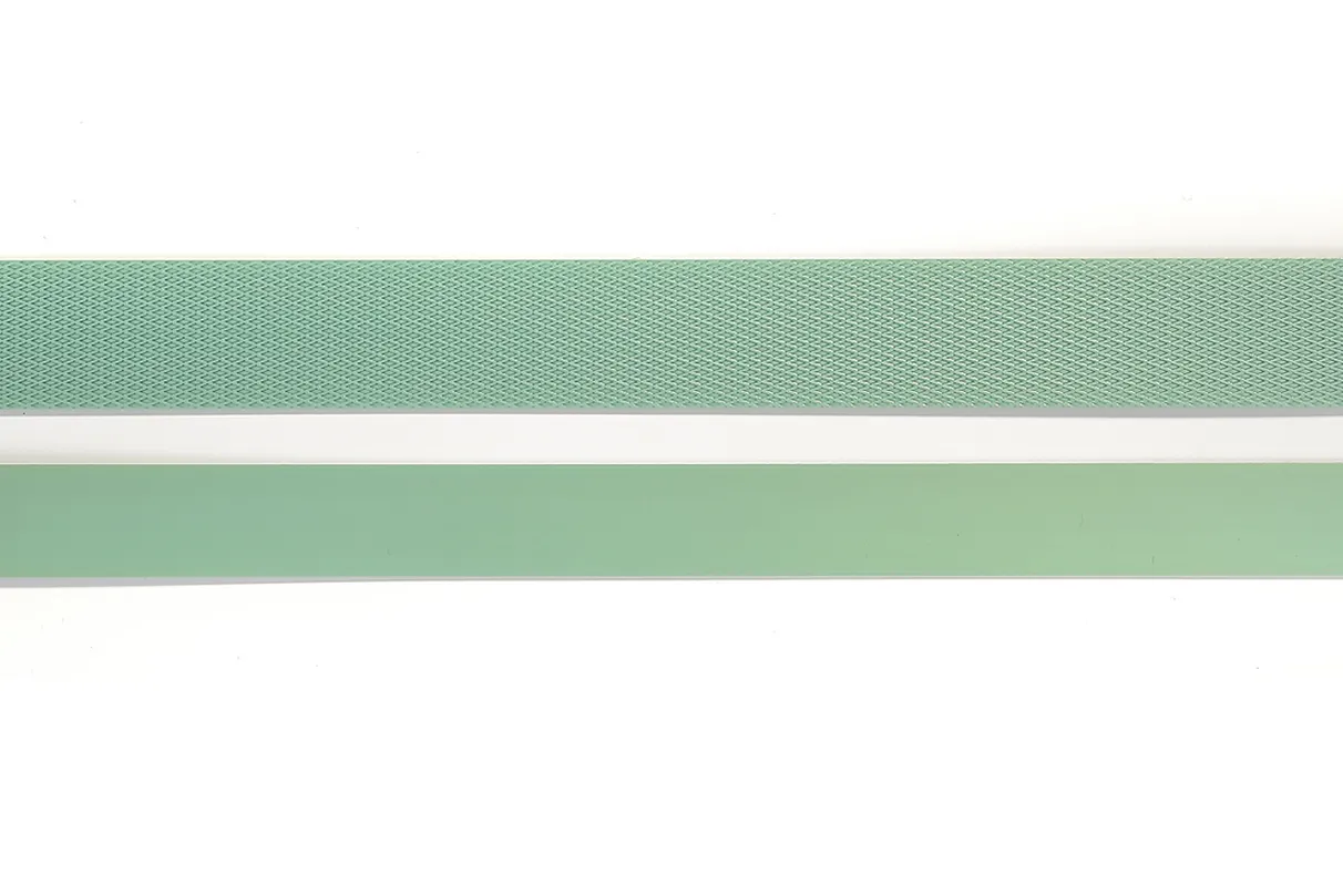 Two horizontal green strips: the top one with a textured surface, the bottom one smooth and solid-colored.