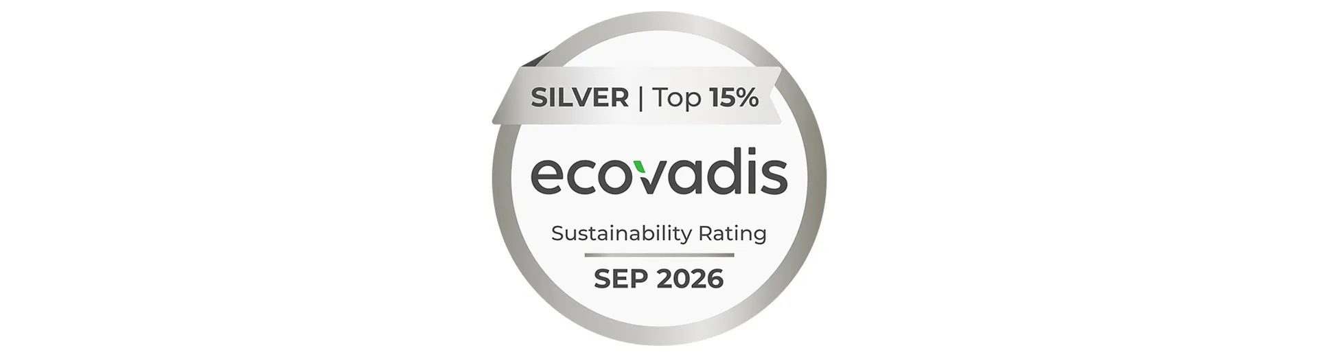 Silver EcoVadis Sustainability Rating badge for top 15% awarded in September 2026.
