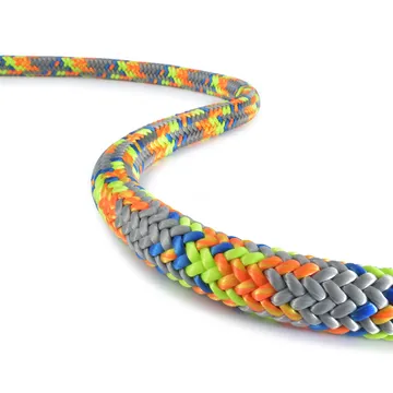 Colorful braided fiber rope with a vibrant pattern, showcasing durability and innovation.