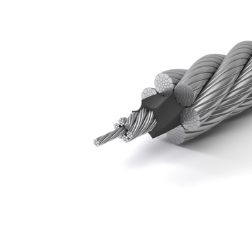 Cross section of multi-strand steel wire rope with core