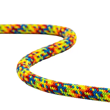 Multicolored braided rope on a white background, showcasing vibrant patterns and durable construction.