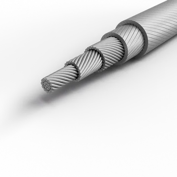 Cross section of multi-layered steel wire rope strands