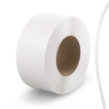 White polypropylene strapping band roll with texture close-up
