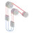 Diagram of a pulley system with three pulleys, red and blue ropes, and two gray weights, illustrating mechanical advantage.