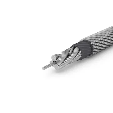 Cross-section of steel wire rope with multiple strands.