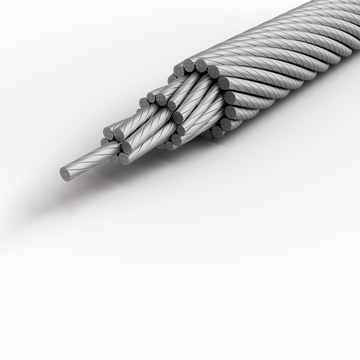 Cross section of a multi-strand steel wire rope.