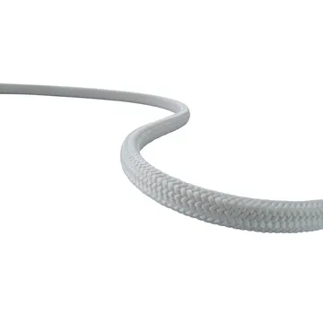 White braided synthetic rope coil close-up