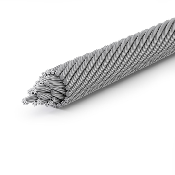 Close-up of twisted steel wire rope end segment