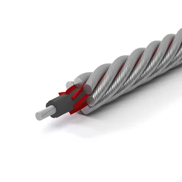 Cross section of steel wire rope with highlighted core and strands