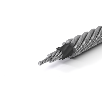 Cross section of steel wire rope with core and strands