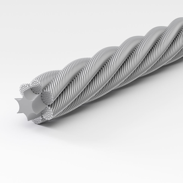 Cross section of steel wire rope with star-shaped core strands