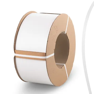 White polypropylene strapping band roll on cardboard spool