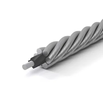 Steel wire rope with black dual-core center strand.