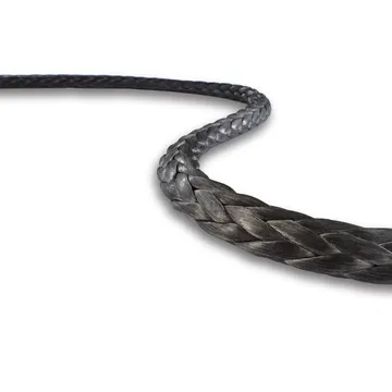 Black braided synthetic rope close-up view