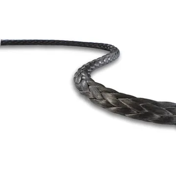 Black braided synthetic winch rope segment close-up