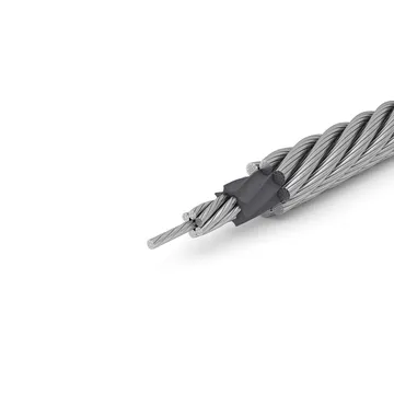 Cross-section of steel wire rope with core and strands visible