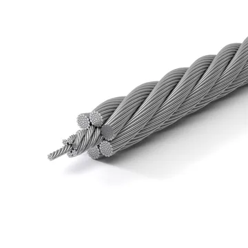 Close-up of twisted steel wire rope strand cross section