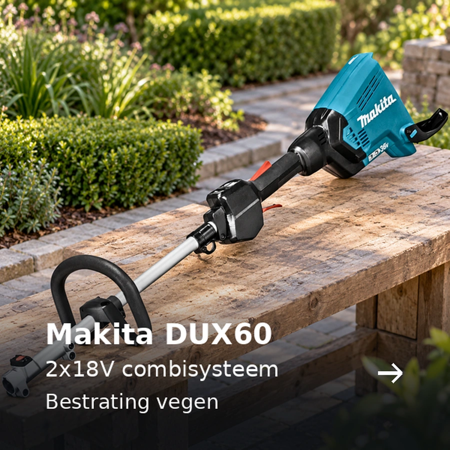 Makita DUX60. 2x18V combisysteem. Bestrating vegen