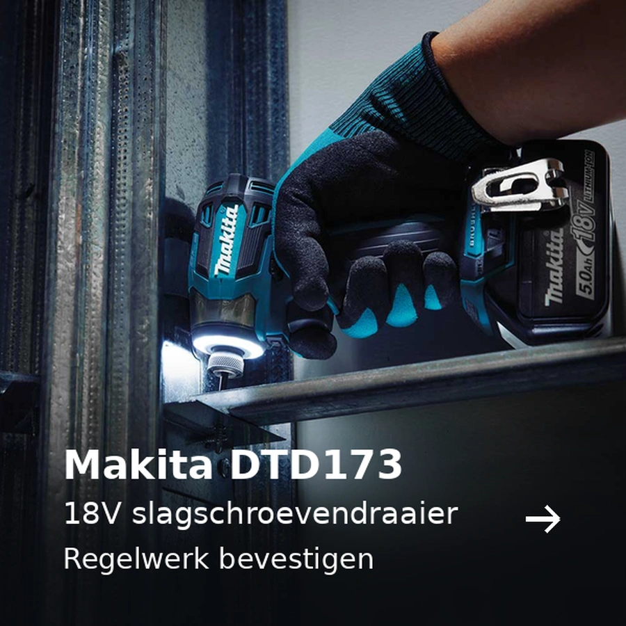 Makita DTD173. 18V slagschroevendraaier. Regelwerk bevestigen