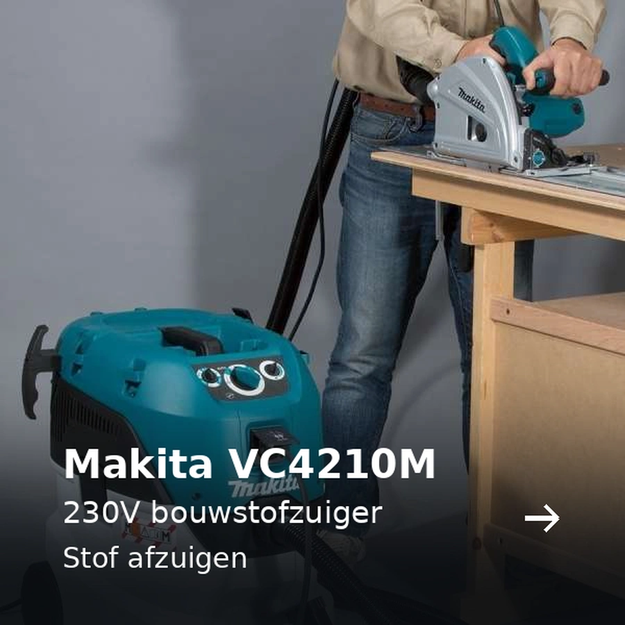 Makita VC4210M. 230V bouwstofzuiger. Stof afzuigen