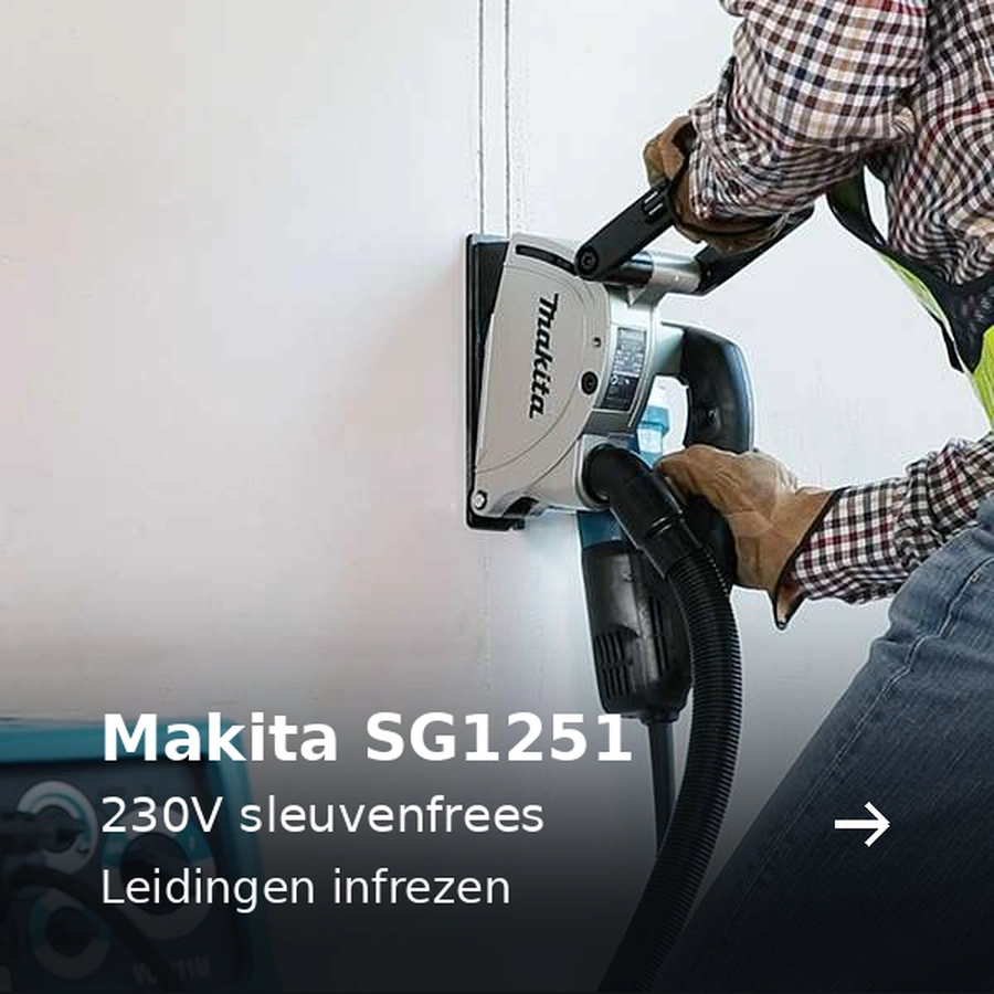 Makita SG1251. 230V sleuvenfrees. Leidingen infrezen