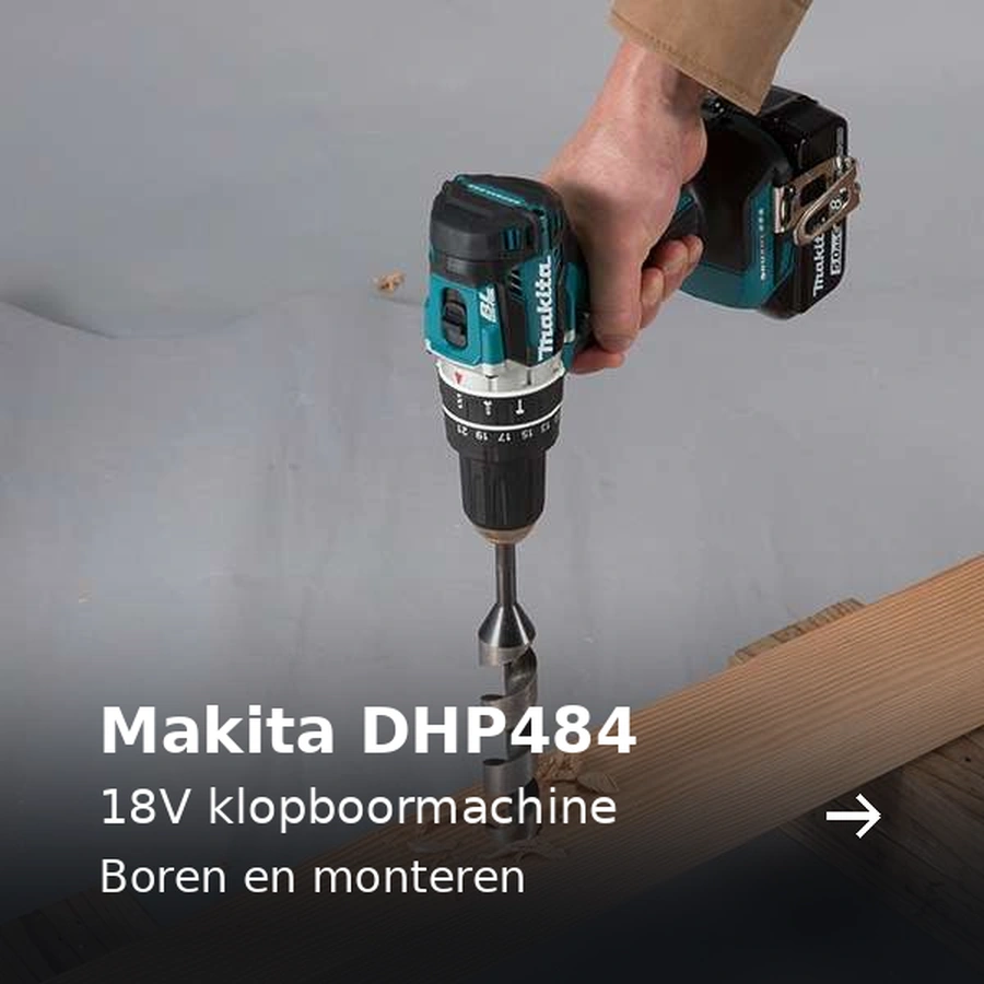 Makita DHP484. 18V klopboormachine. Boren en monteren