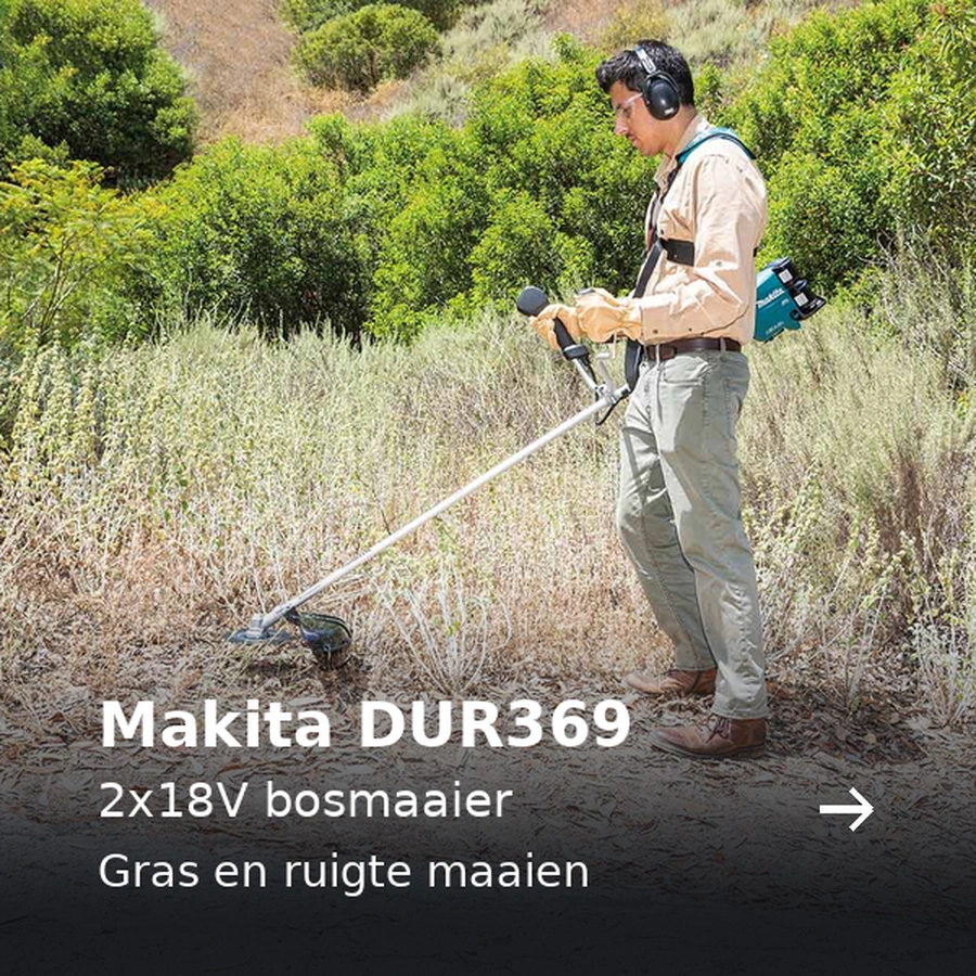 Makita DUR369. 2x18V bosmaaier. Gras en ruigte maaien