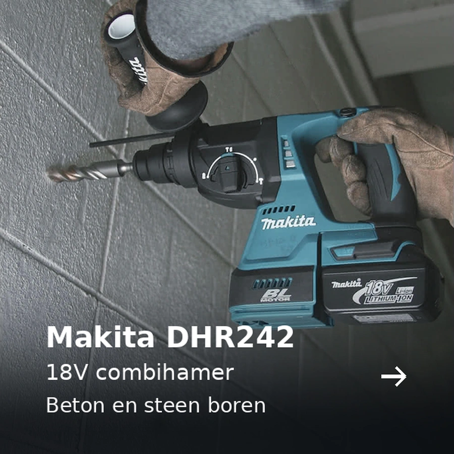 Makita DHR242. 18V combihamer. Beton en steen boren