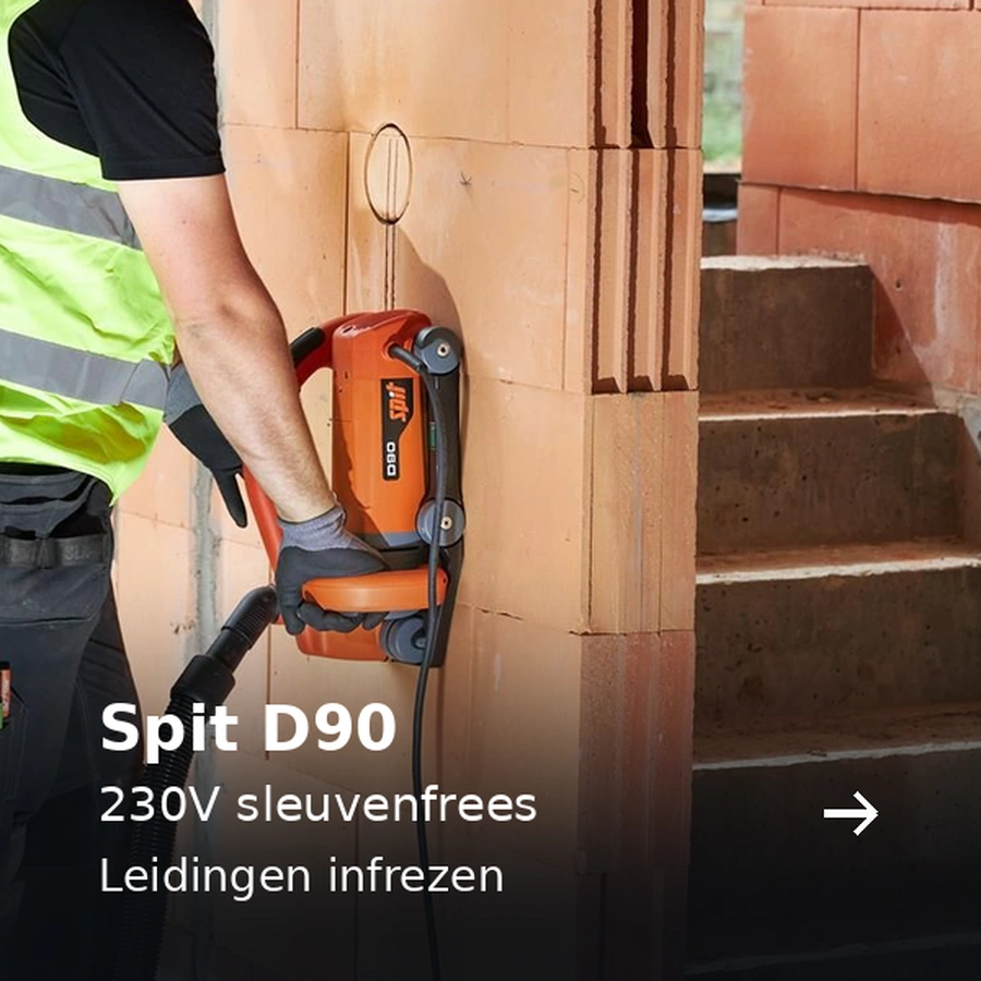 Spit D90. 230V sleuvenfrees. Leidingen infrezen