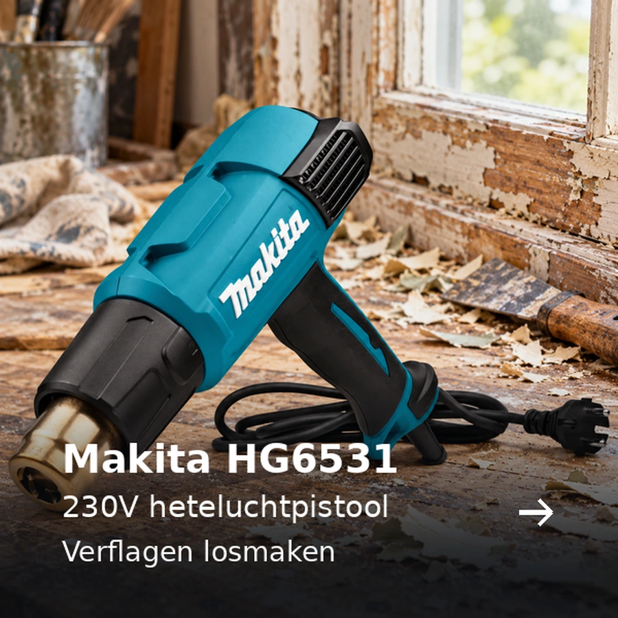 Makita HG6531. 230V heteluchtpistool. Verflagen losmaken