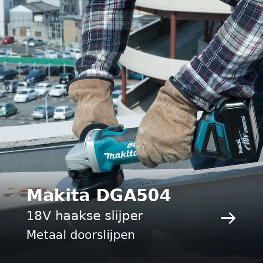 Makita DGA504. 18V haakse slijper. Metaal doorslijpen