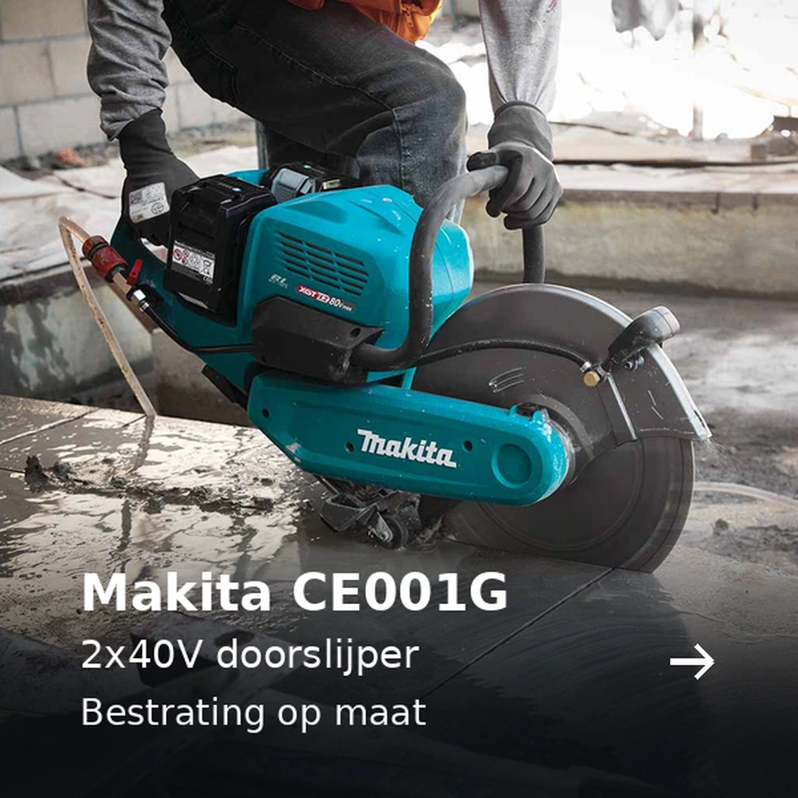 Makita CE001G. 2x40V doorslijper. Bestrating op maat