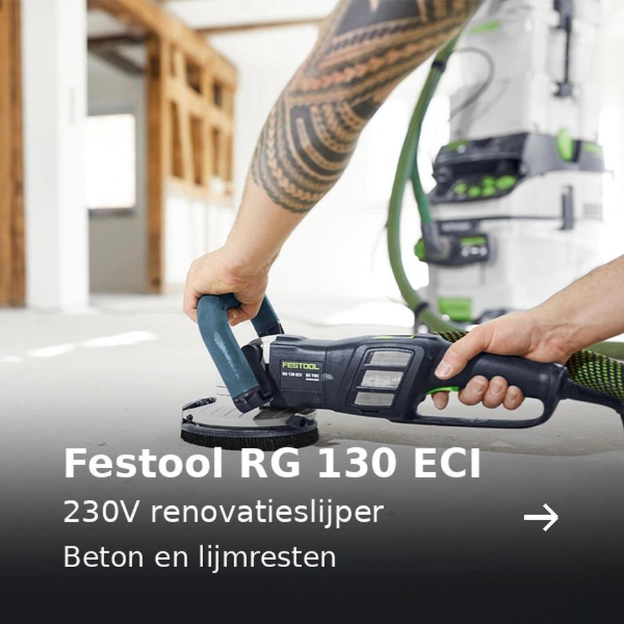 Festool RG 130 ECI. 230V renovatieslijper. Beton en lijmresten