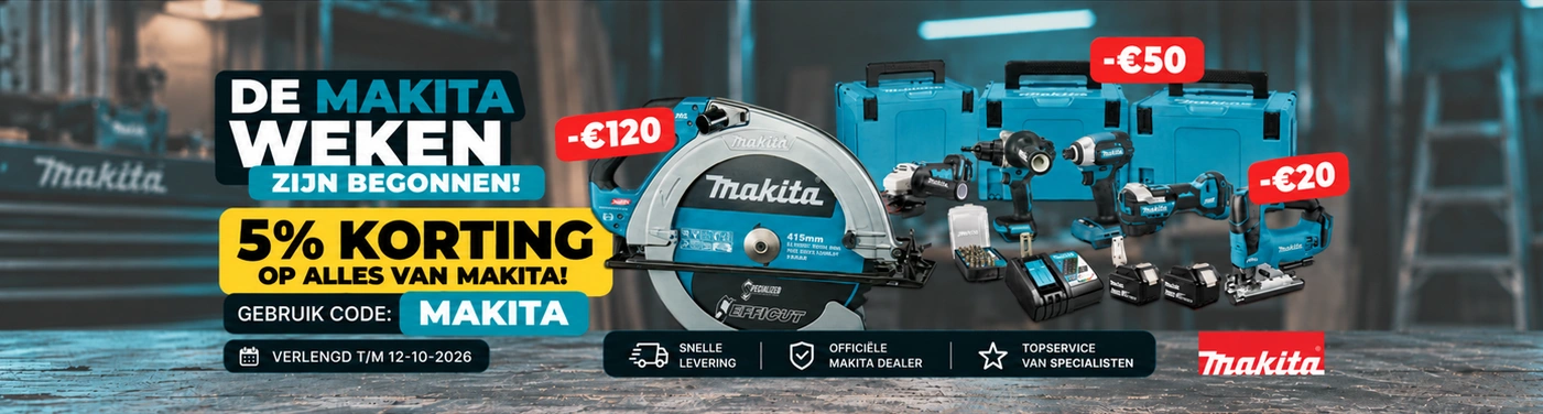 Makita Weken, 5 procent korting met code MAKITA, verlengd tot en met 12 oktober 2026