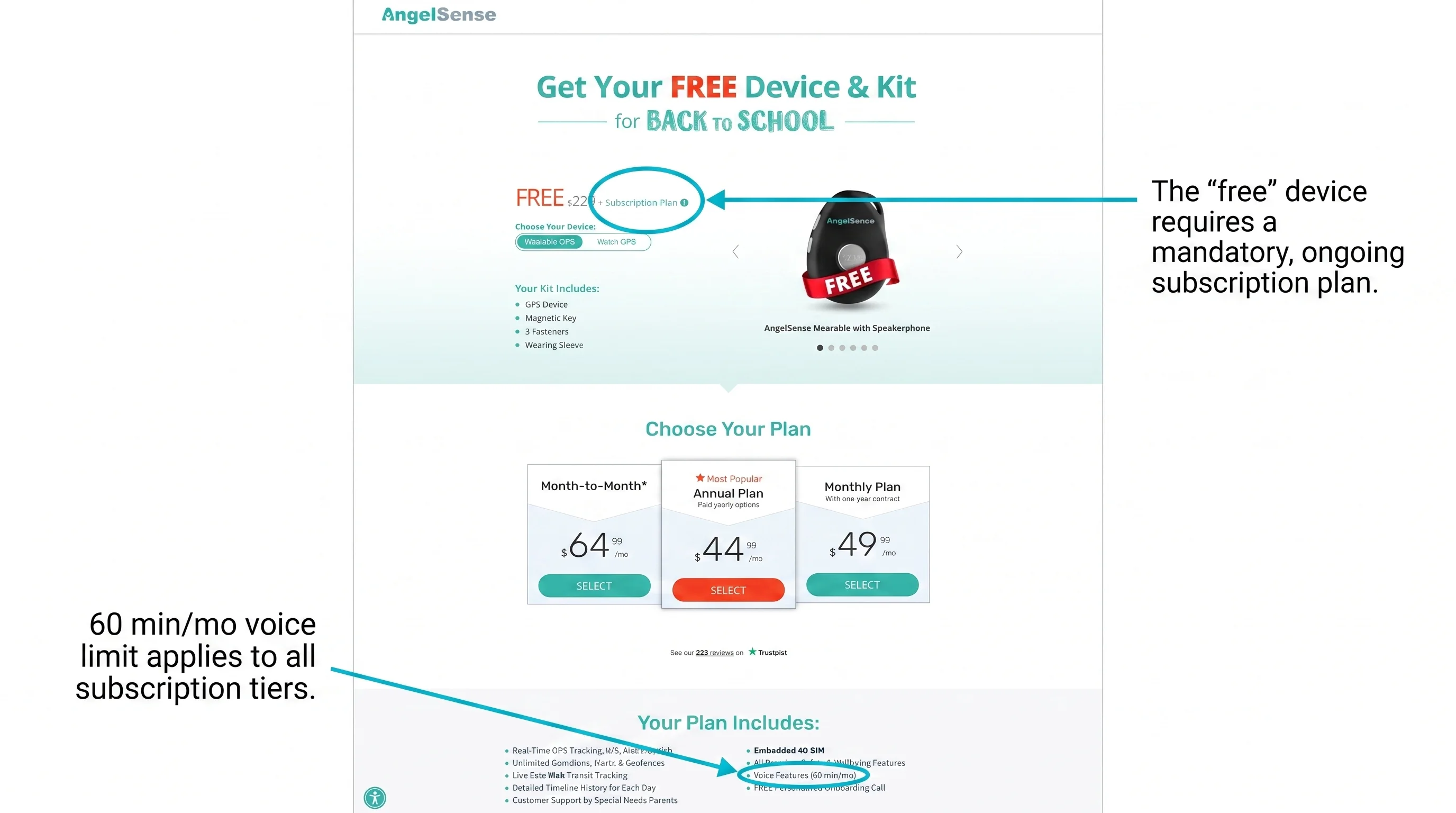 AngelSense GPS tracker pricing and monthly subscription options