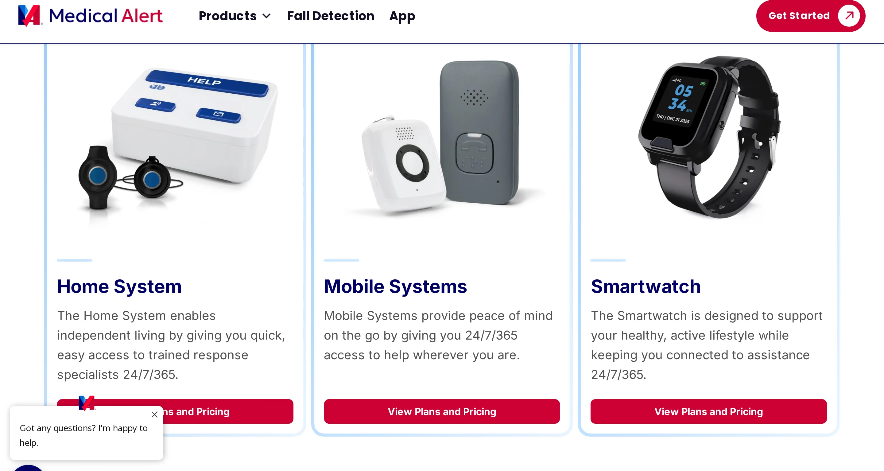 Medical Alert landing page showing its medical alert device lineup